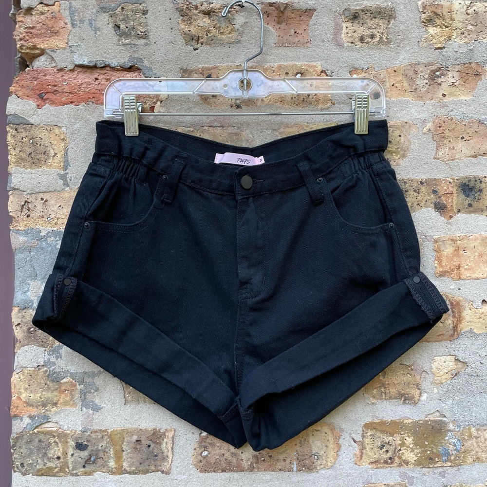 NEW Stretchy High Waist Black Denim Shorts sz L